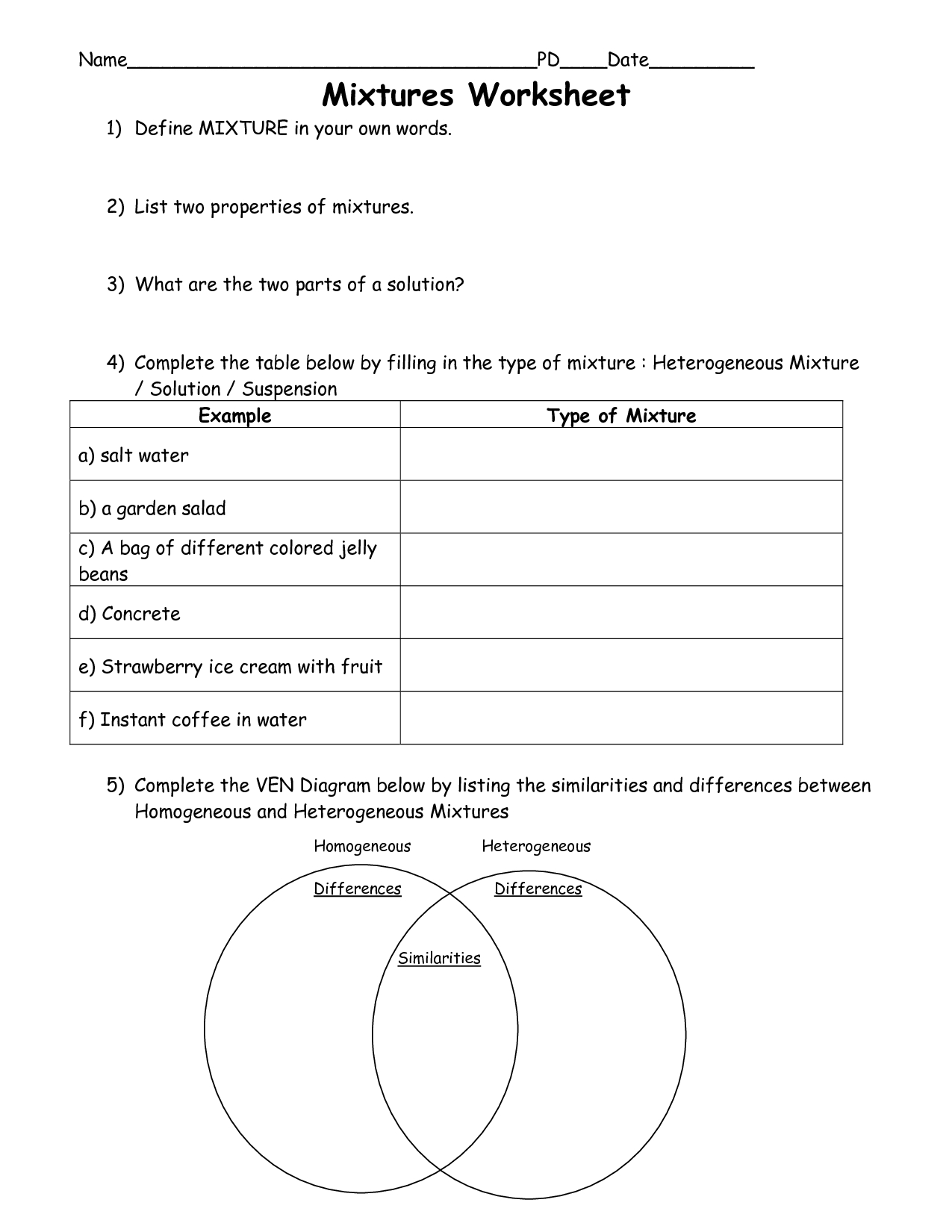 Elements Of Art Worksheets | Scope Of Work Template | Art Handout | Free Printable Worksheets On Mixtures And Solutions