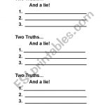 English Worksheets: Two Truths And A Lie | Two Truths And A Lie Worksheet Printable