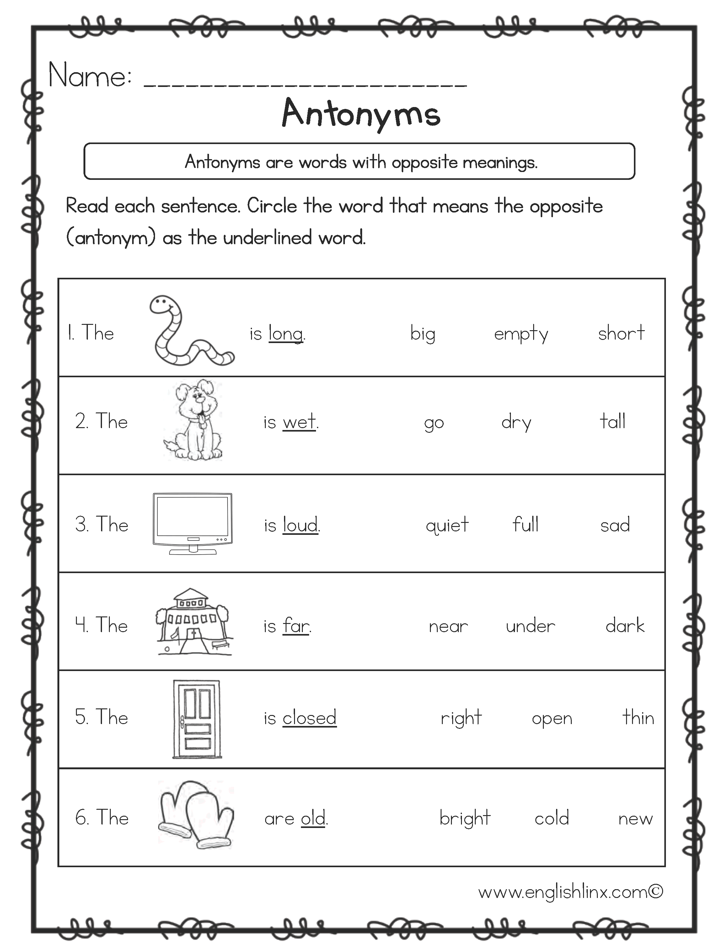 Englishlinx | Antonyms Worksheets | Free Printable Antonym Worksheets