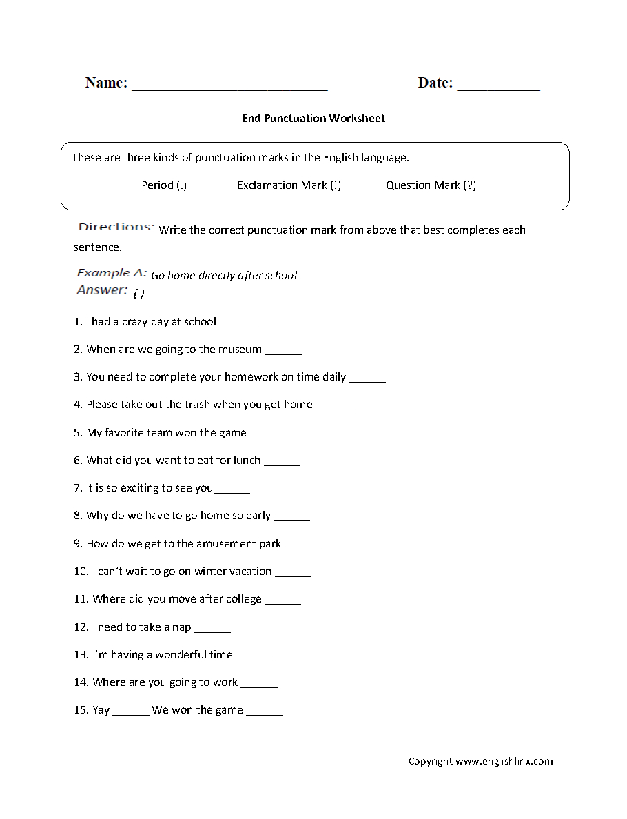 Englishlinx | Punctuation Worksheets | 10Th Grade Language Arts Printable Worksheets