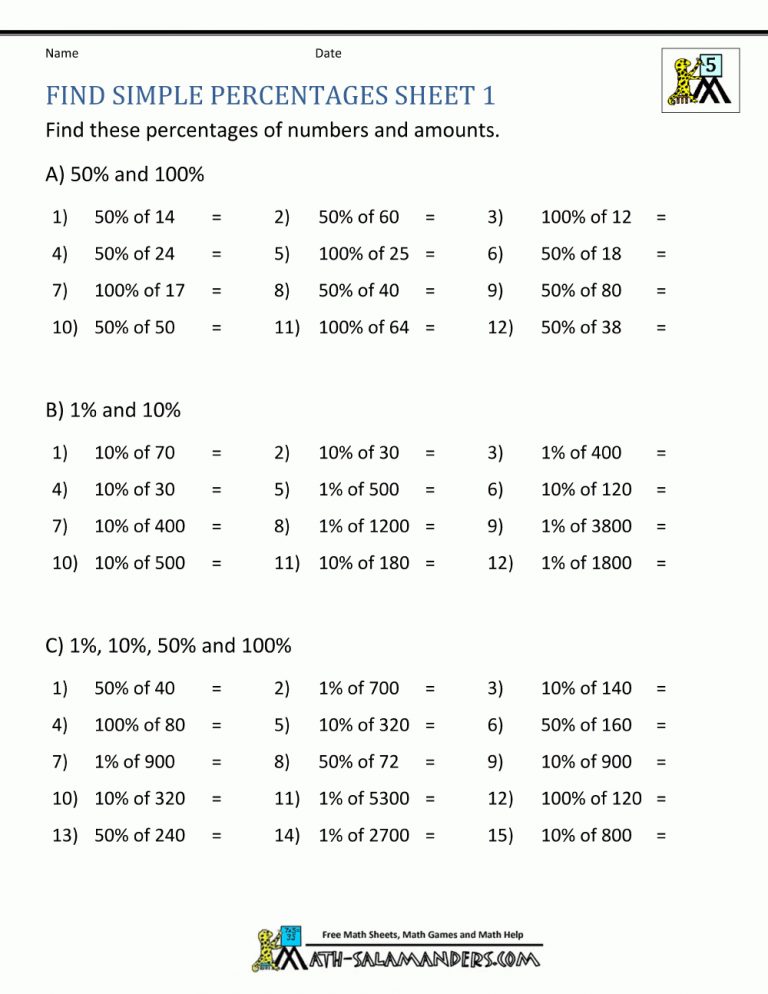 Finding Percentage Worksheets | Math Percentages Worksheets Printable ...