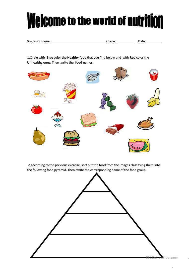 Food Pyramid - Healthy And Unhealthy Food. Worksheet - Free Esl | Free Printable Healthy Eating Worksheets