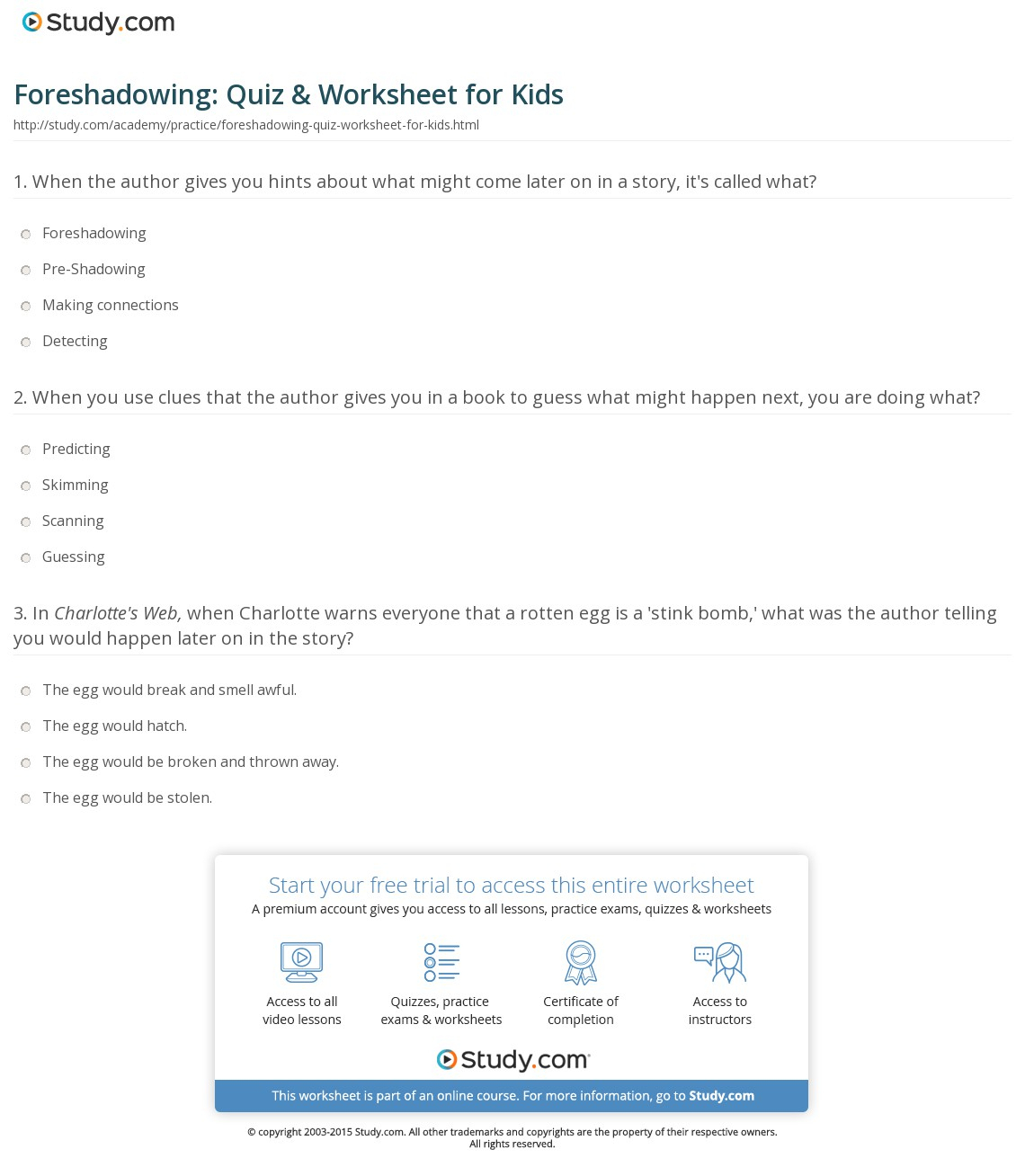 Foreshadowing: Quiz &amp;amp; Worksheet For Kids | Study | Foreshadowing Worksheets Printable