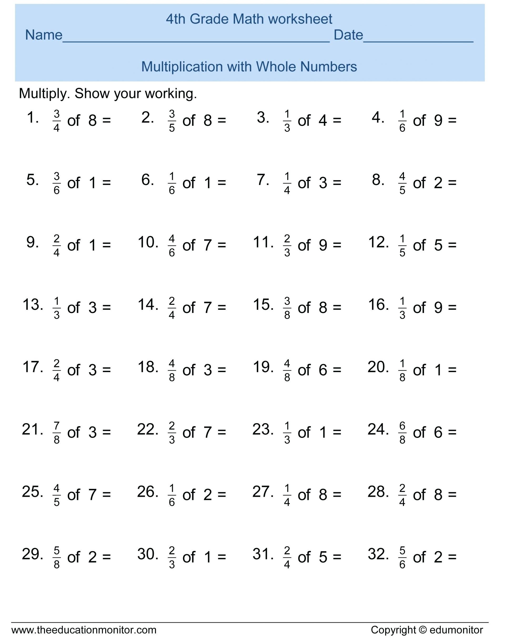 4Th Grade Math Worksheets Printable Pdf Printable Worksheets