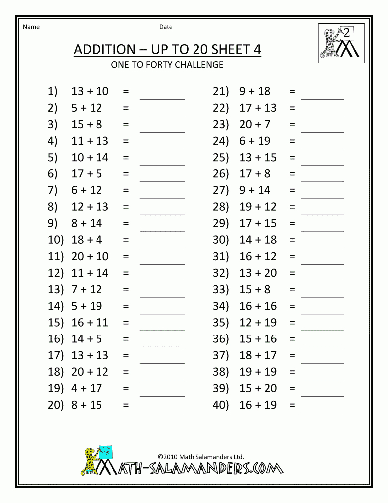 Free Addition Printable Worksheets | Free-Printable-Addition | Addition Facts To 20 Printable Worksheets