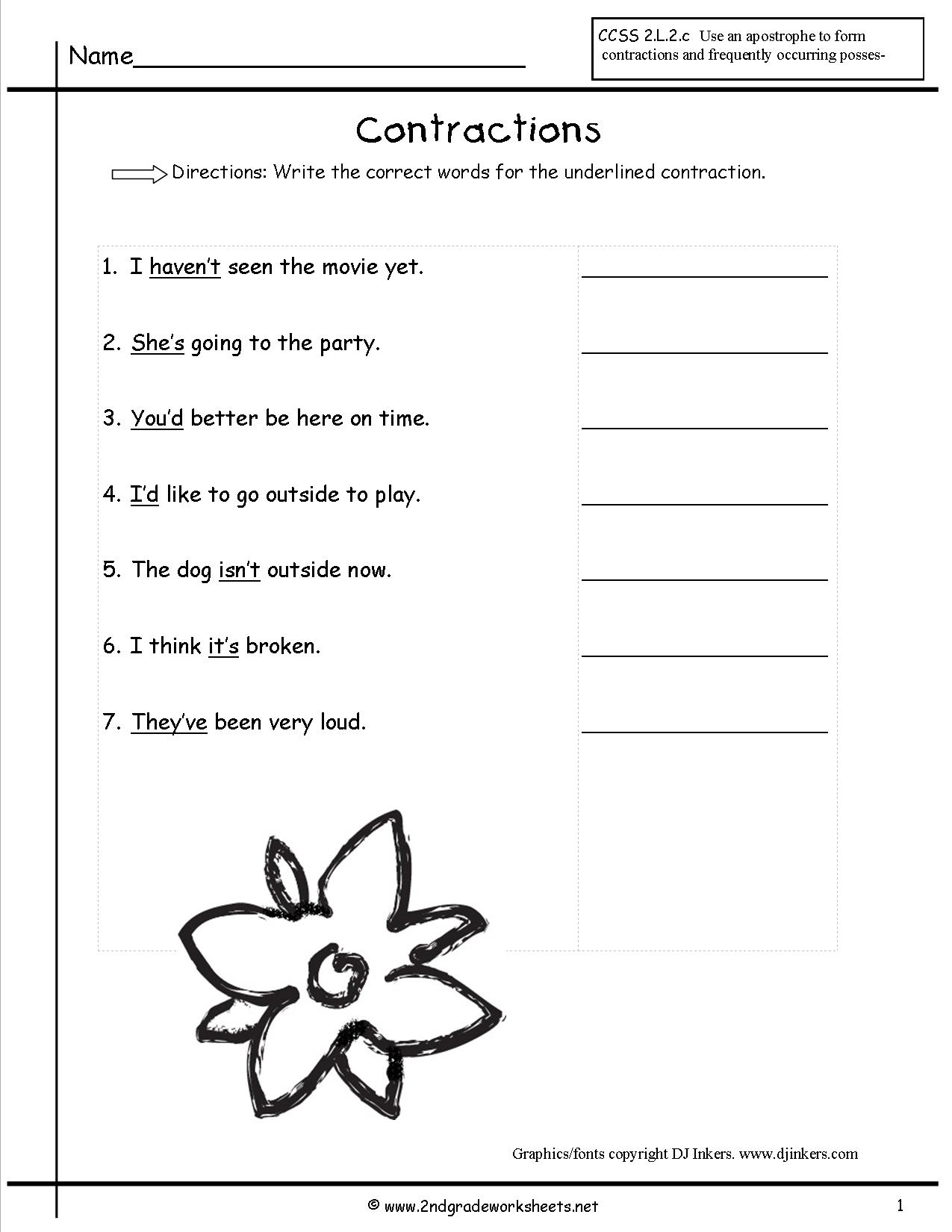 Contractions Worksheet 2nd Grade