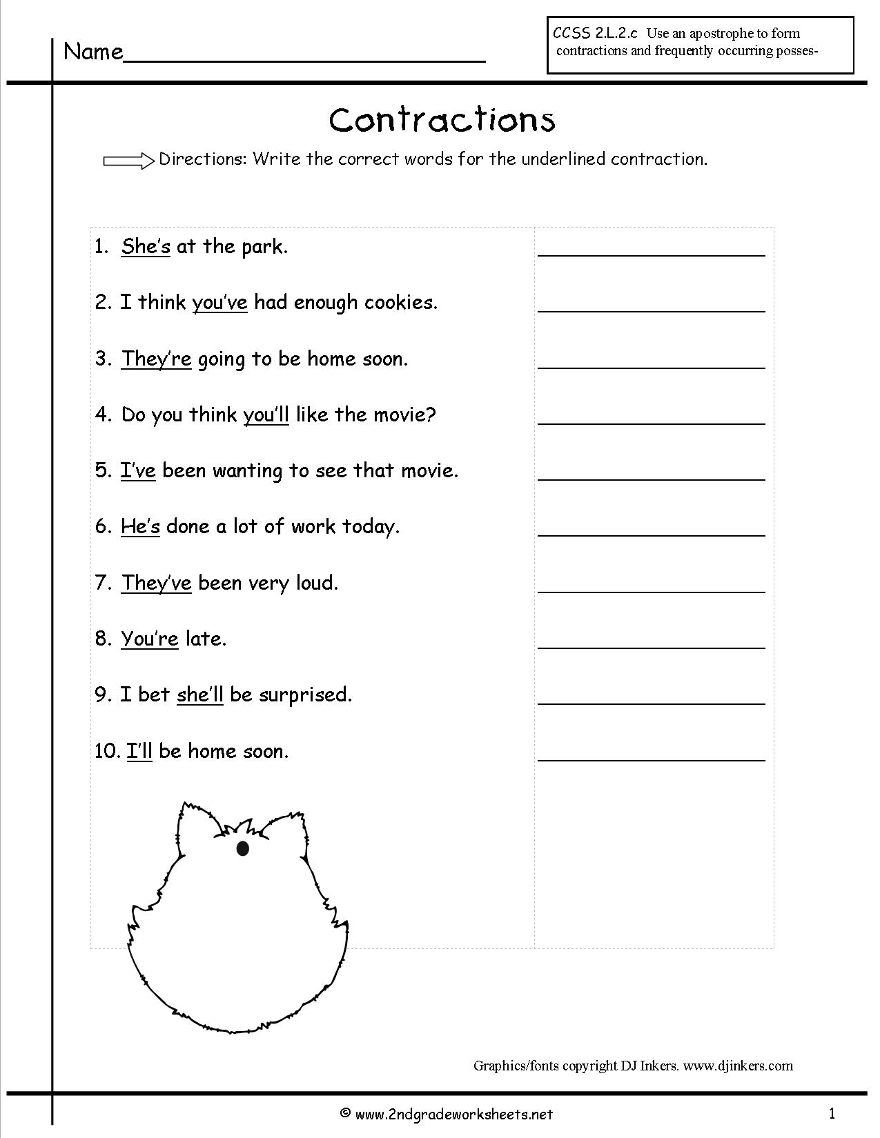 Contractions Worksheet 2nd Grade