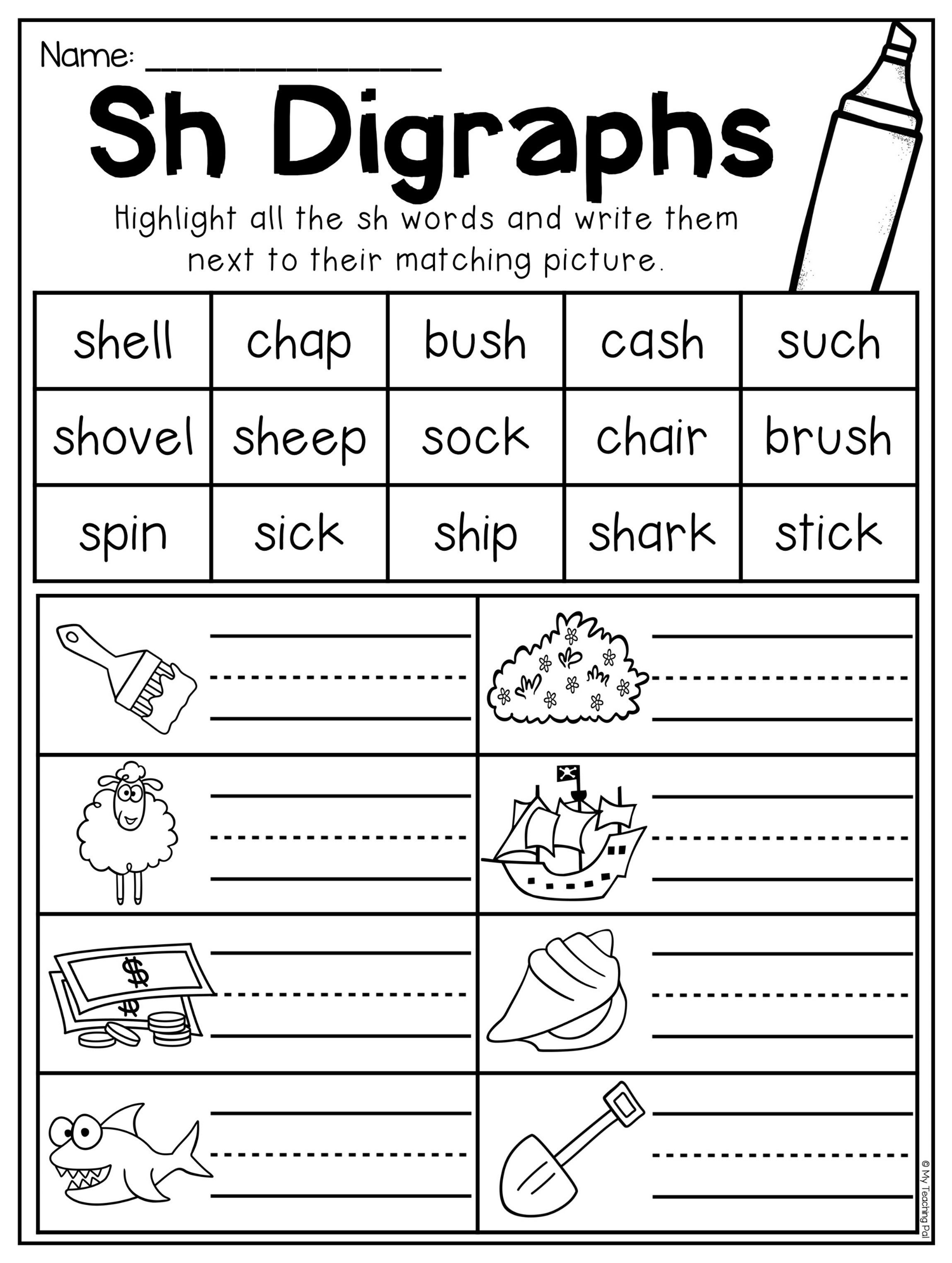 Free Digraph Worksheets - Ch, Th, Sh | Creative Teaching - Free | Free Printable Ch Digraph Worksheets