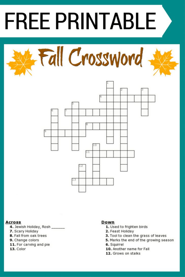 Free #fall Crossword Puzzle #printable Worksheet Available With And ...