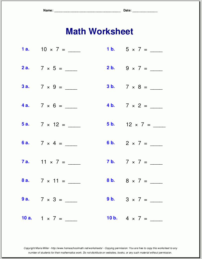 Free Math Worksheets | Arithmetic Worksheets Printable
