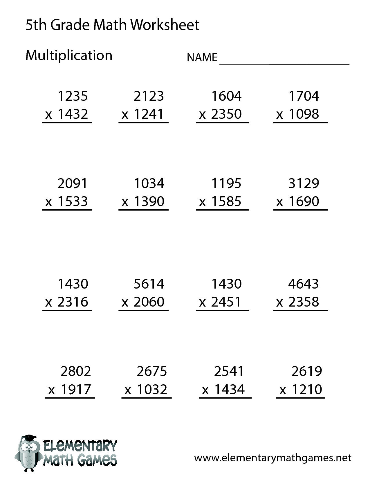 Printable Multiplication Sheets 5Th Grade Printable 5Th Grade Math Worksheets With Answer Key