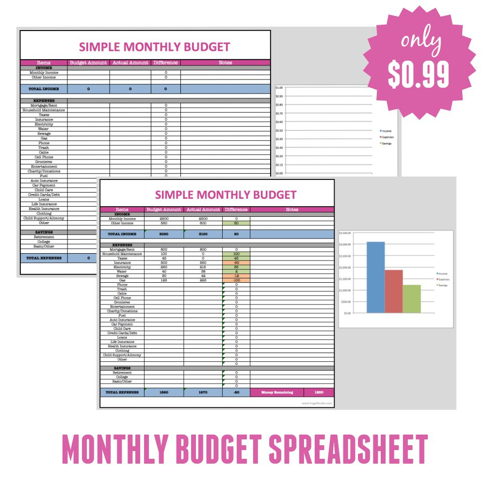 Free Monthly Budget Template - Frugal Fanatic - Free Online | Free Online Printable Budget Worksheet