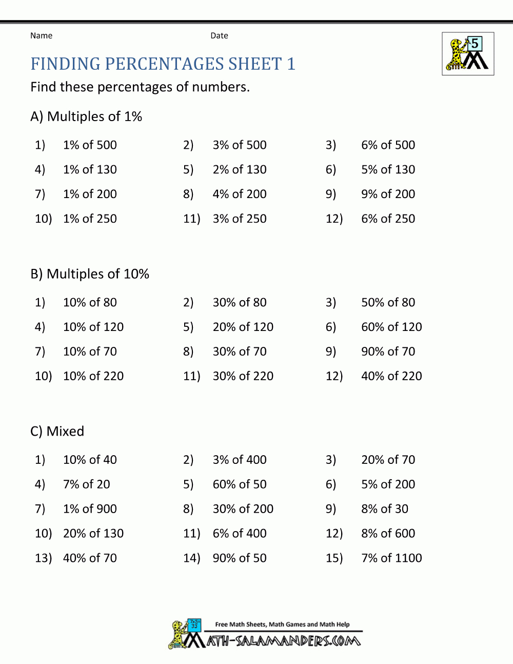 Free-Percentage-Worksheets-Find-Percentages-1.gif (1000×1294 | Printable Percentage Worksheets