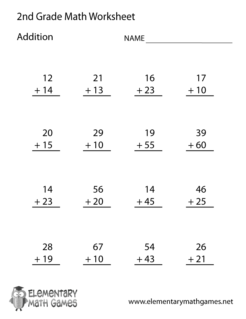 Free Printable Addition Worksheet For Second Grade | Second Grade Printable Worksheets