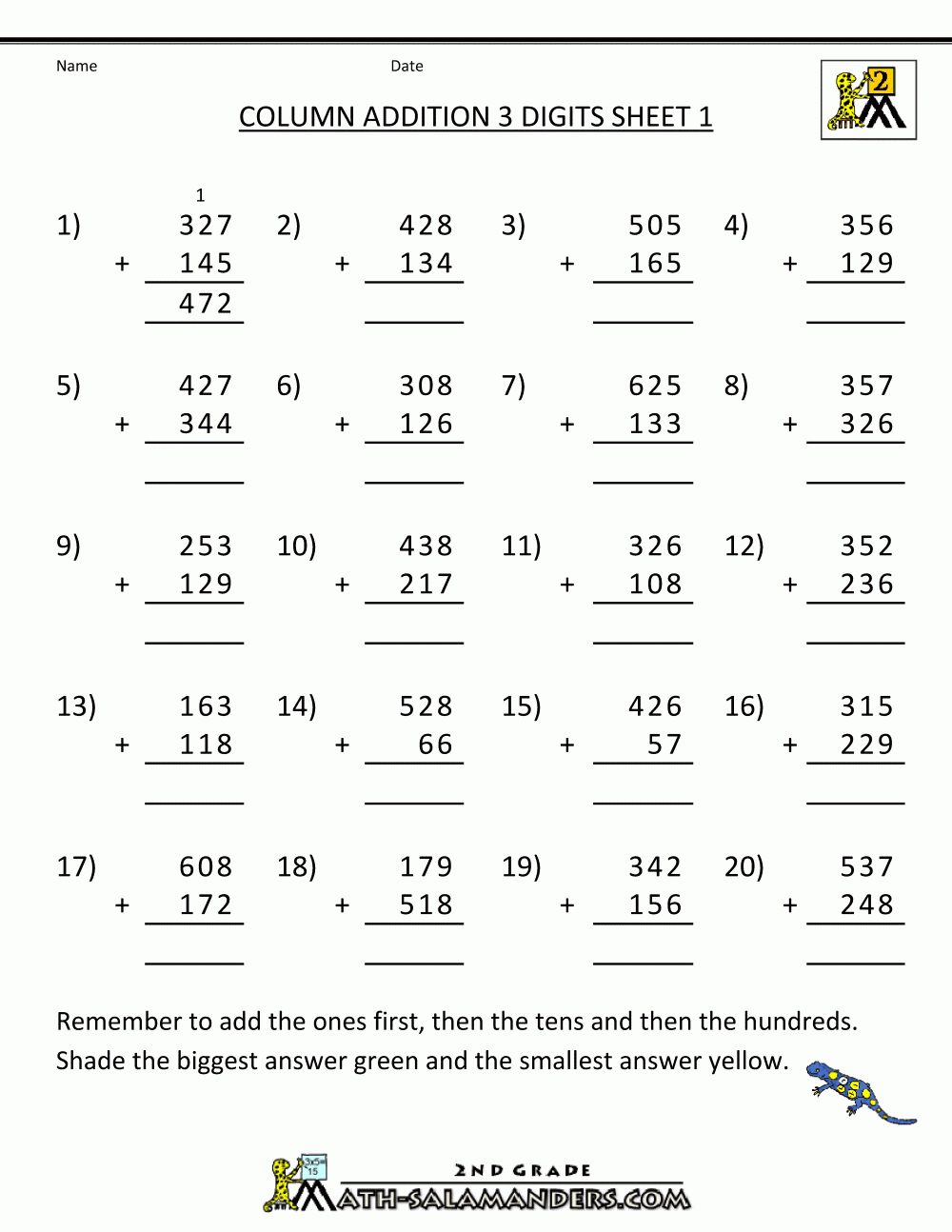 Free Printable Addition Worksheets 3 Digits | Free Printable Time Worksheets For Grade 3