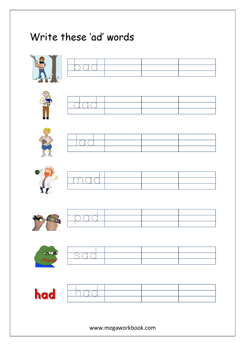 Free Printable Cvc Words Writing Worksheets For Kids - Three Letter | Cvc Words Worksheets Free Printable
