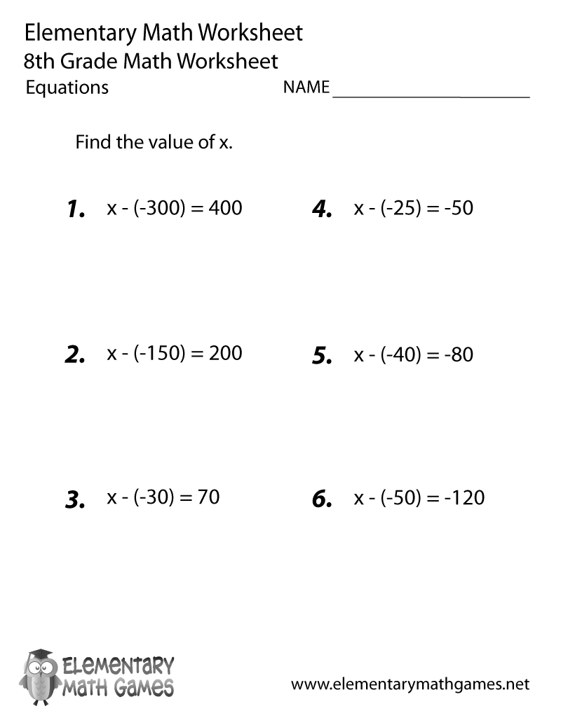 Free Printable Equations Worksheet For Eighth Grade | Free Printable 8Th Grade Math Worksheets