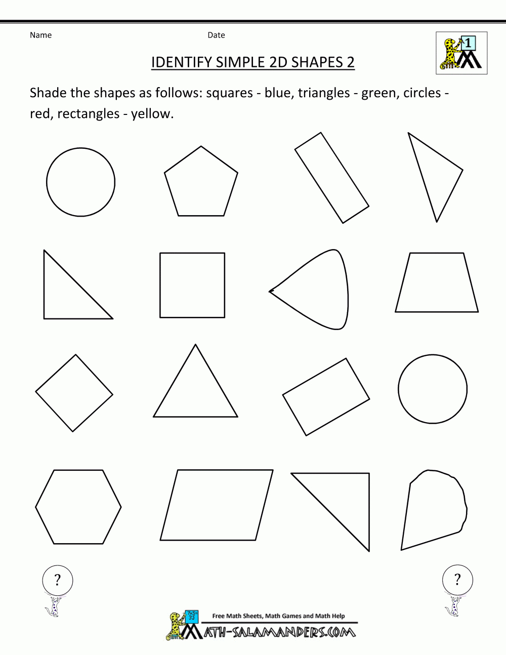 Free Printable Geometry Worksheets Identify Simple 2D Shapes 2 | Printable Shapes Worksheets