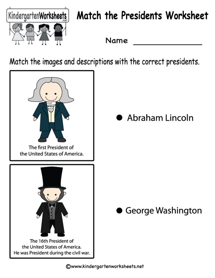 Free Printable Match The Presidents Worksheet For Kindergarten | Free ...