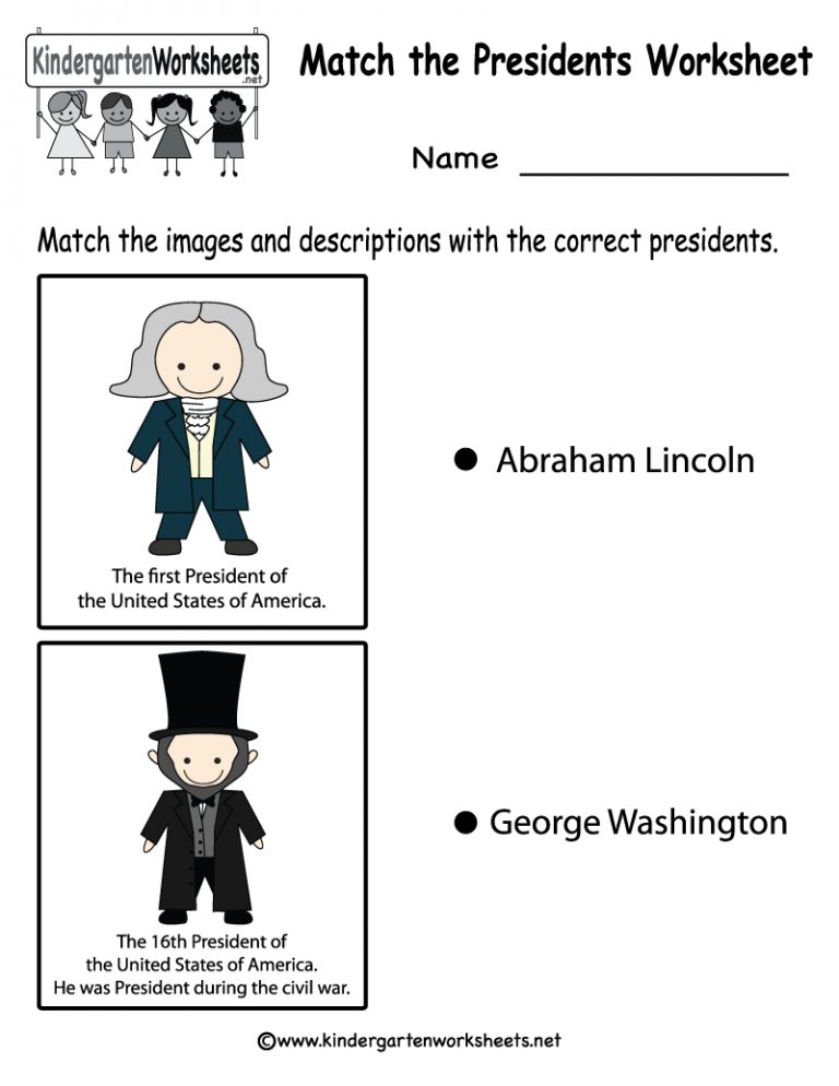 Free Printable Match The Presidents Worksheet For Kindergarten Free Free Printable Match The Presidents Worksheet For Kindergarten Free