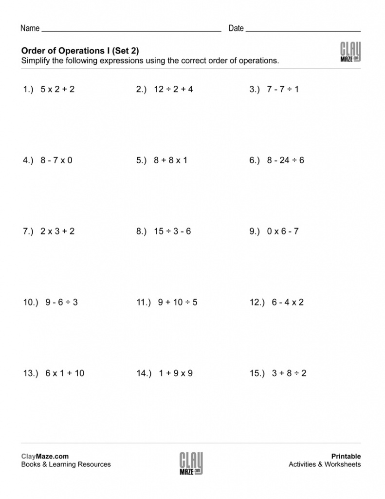 Free Printable Math Worksheets 6Th Grade Order Operations Of With | Free Printable Math Worksheets 6Th Grade Order Operations