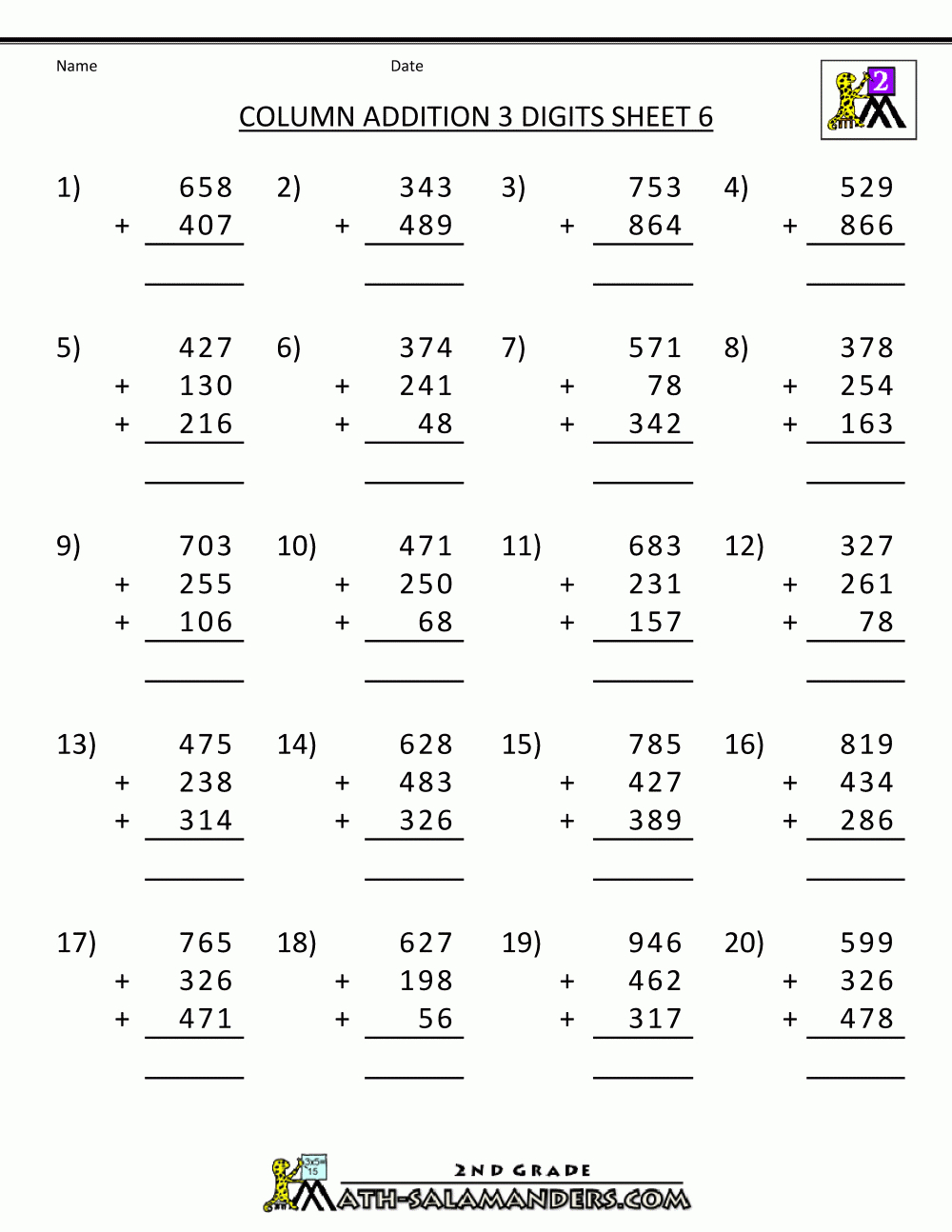 Free-Printable-Math-Worksheets-Column-Addition-3-Digits-6.gif (1000 | Printable Worksheets For Year 3