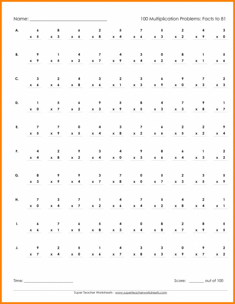 Free Printable Multiplication Worksheets With 100 Problems 1001162 Free Printable