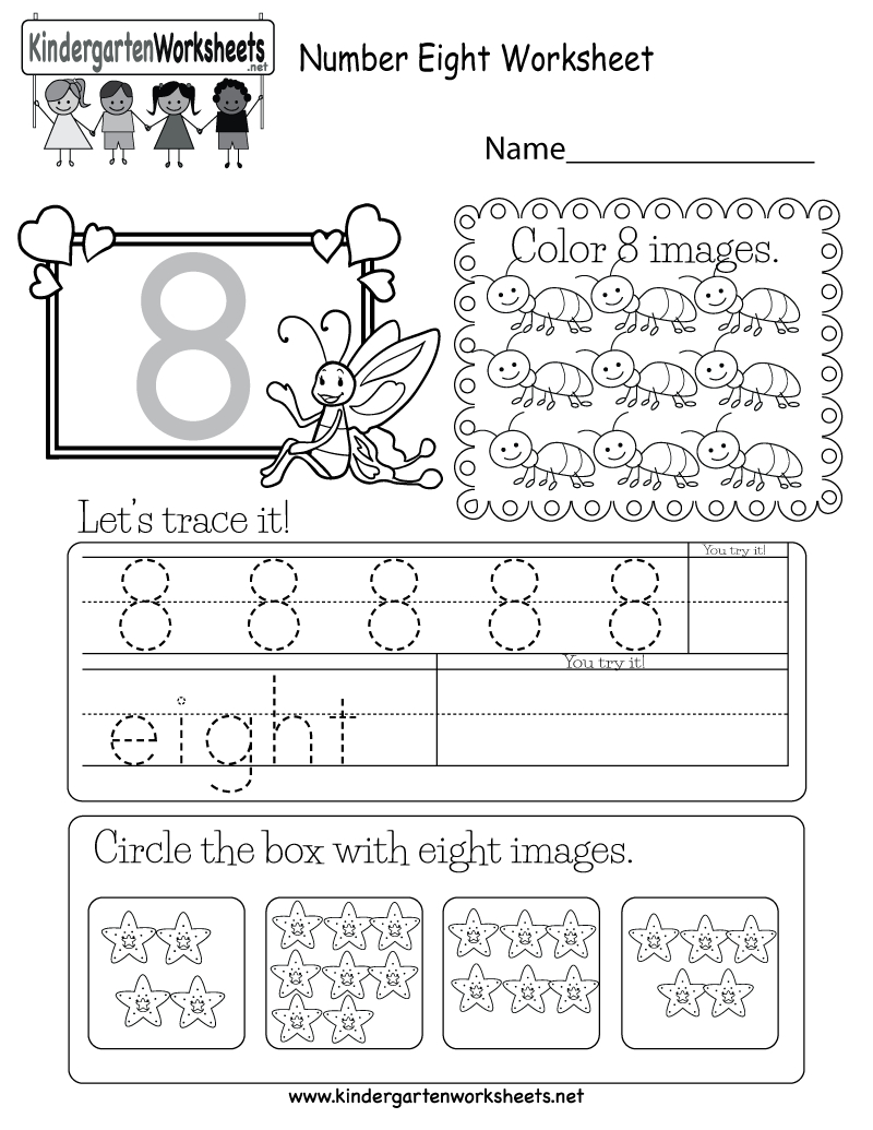 Free Printable Number Eight Worksheet For Kindergarten | Free Printable Number Worksheets