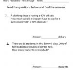 Free Printable Percentage Word Problems Worksheet For Fifth Grade | Printable Percentage Worksheets
