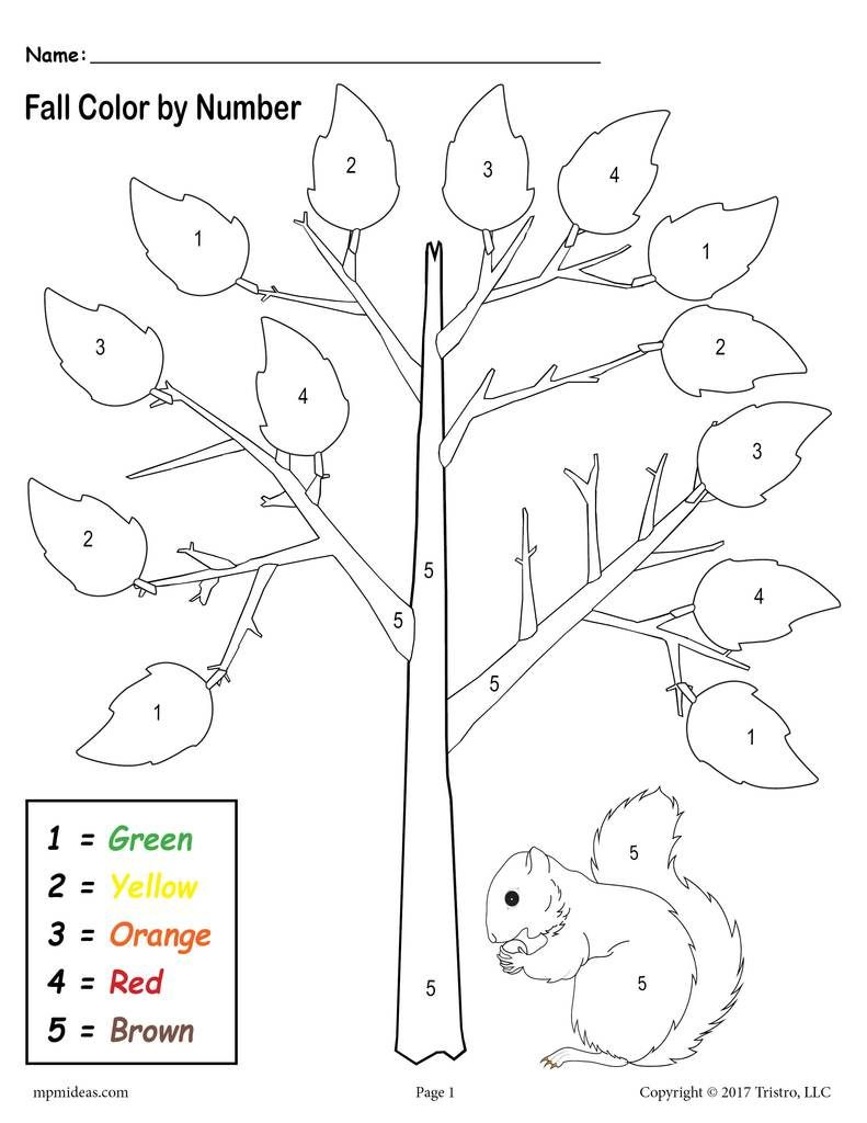 Free Printable Preschool Fall Themed Color-By-Number Worksheet | Printable Fall Worksheets