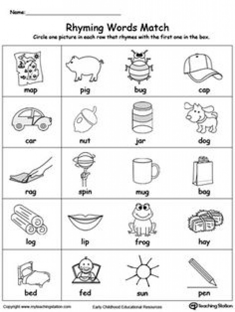Free Printable Rhymes Rhyming Words Worksheets For Preschool - Free | Free Printable Rhyming Words Worksheets