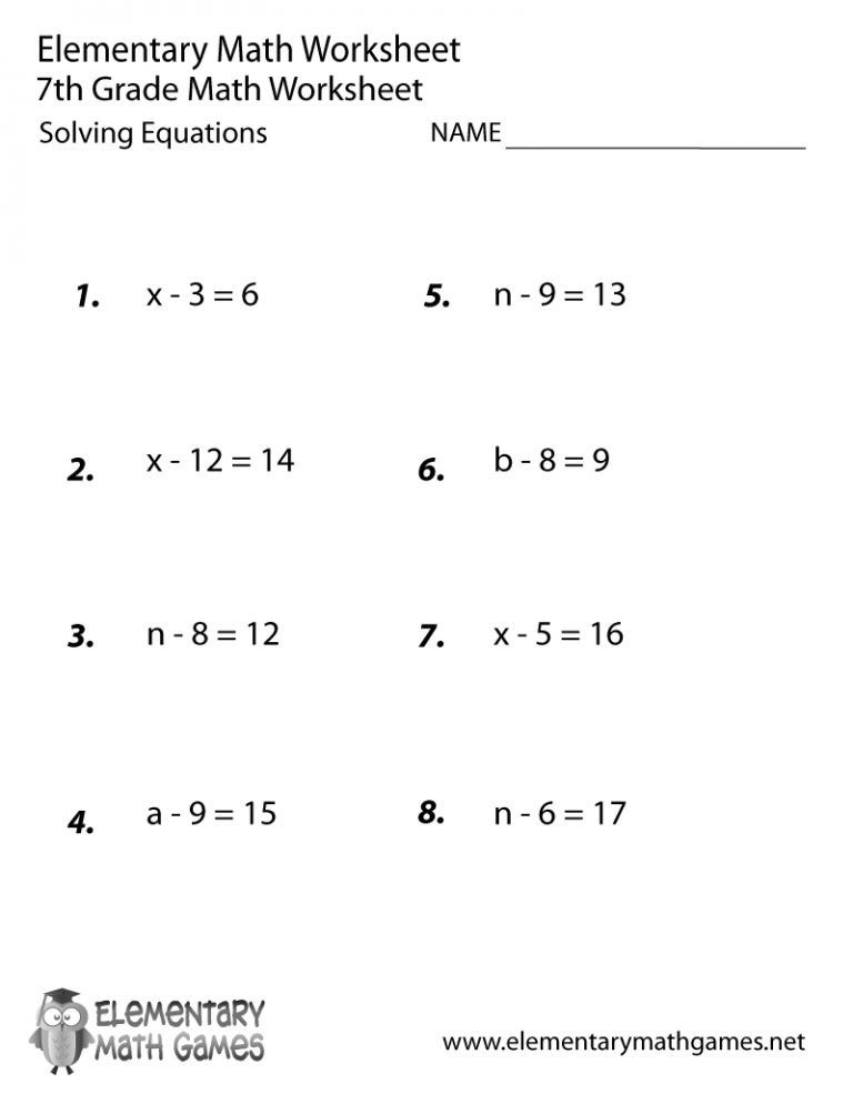 Free Printable Solving Equations Worksheet For Seventh Grade ...