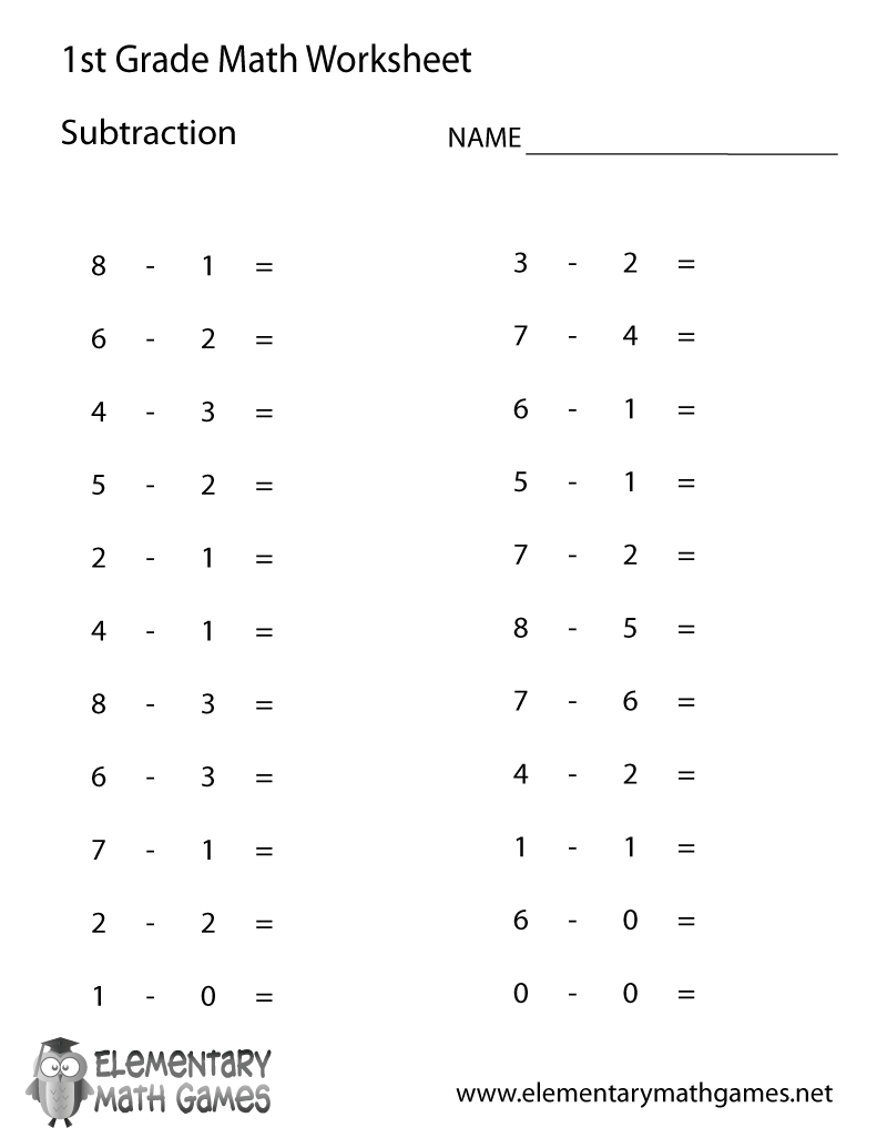 Free Printable Subtraction Worksheet For First Grade | Printable Worksheets For 1St Grade
