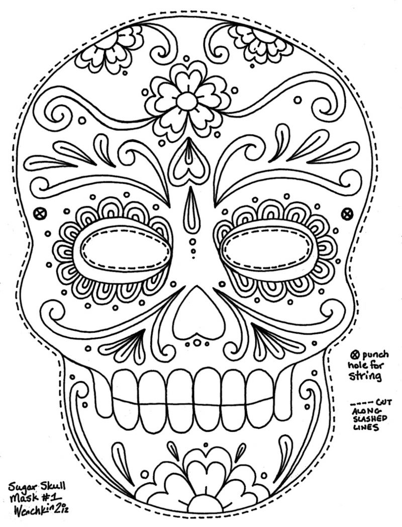 Free Printable Sugar Skull Day Of The Dead Mask. Could Use To Make | Free Printable Day Of The Dead Worksheets