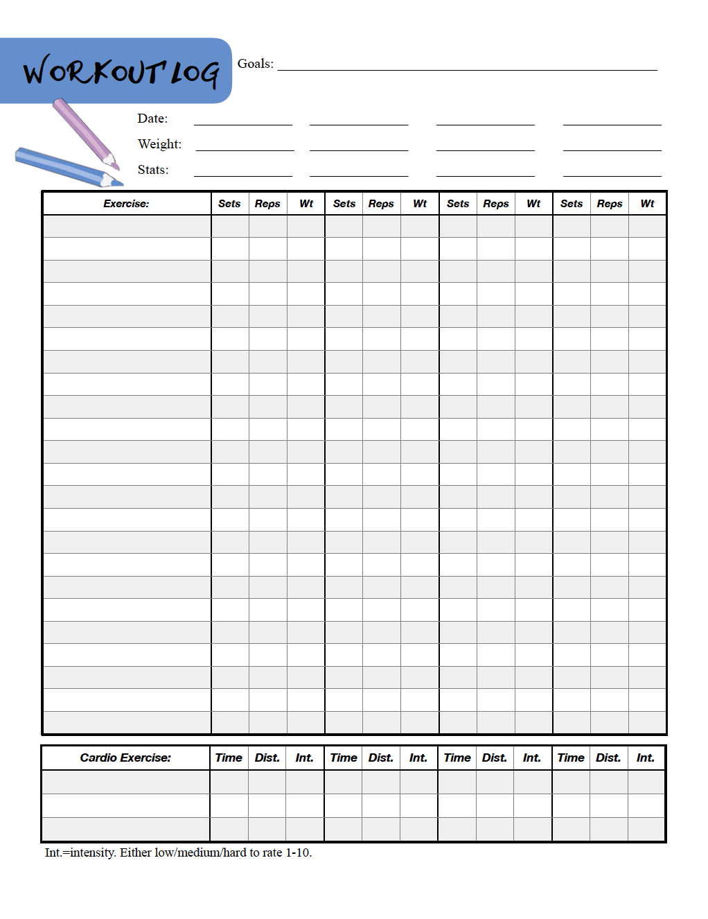 Free Printable Workout Logs: 3 Designs For Your Needs - Free | Free Printable Fitness Worksheets