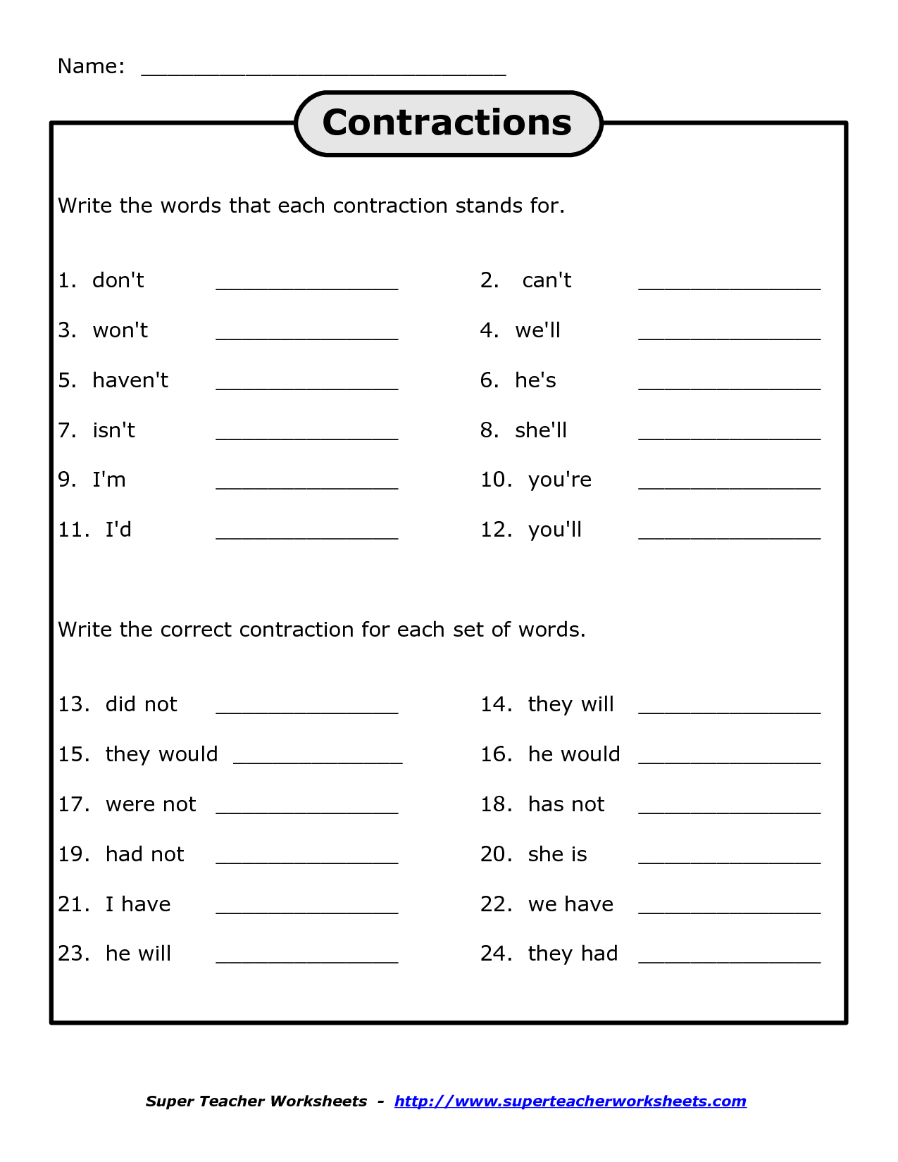 Free Printables For 4Th Grade Science | Free Printable Contraction | Free Printable Worksheets For 4Th Grade