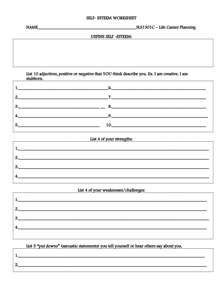 Free Self Esteem Worksheets For Children | Self Esteem Printable ...