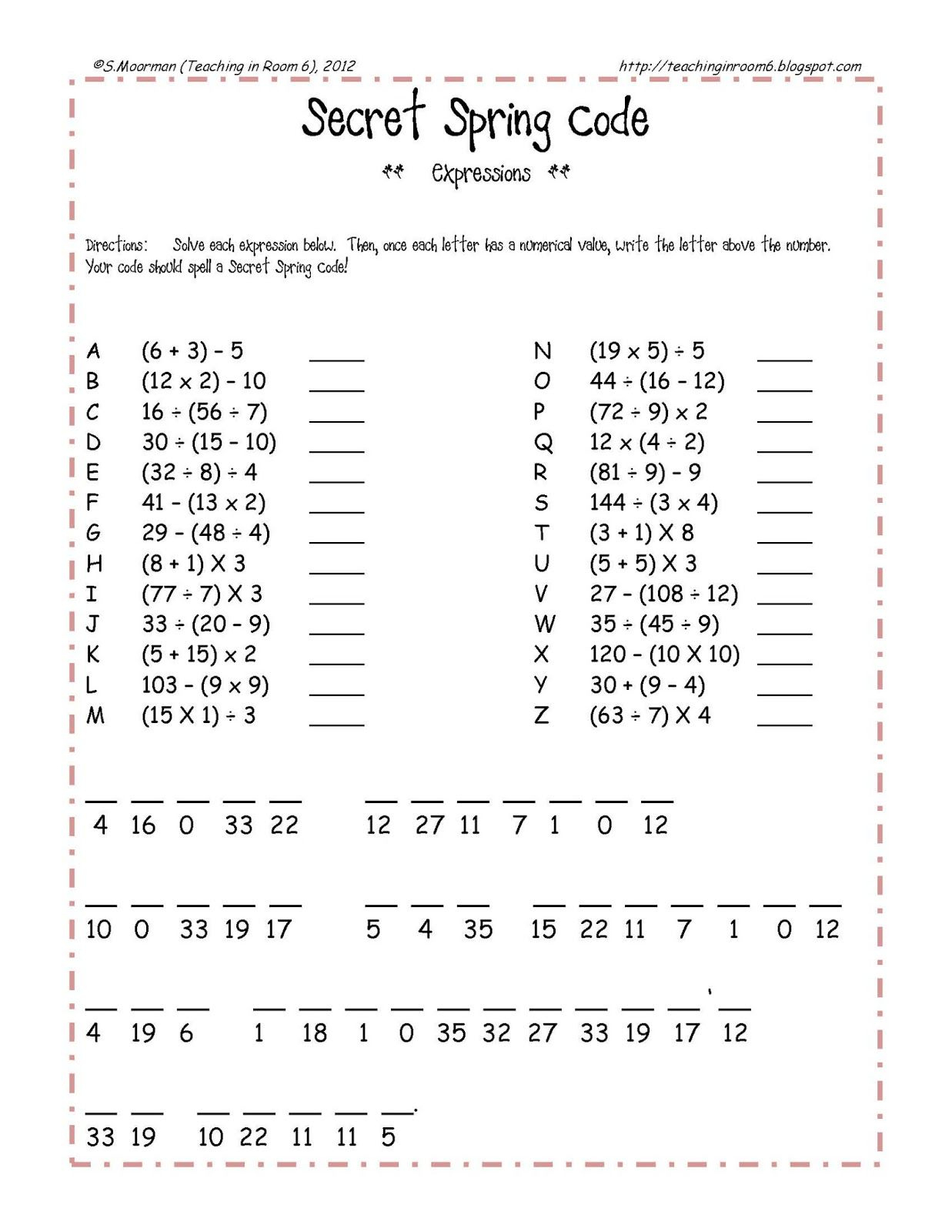 Free Spring Themed Order Of Operations Review Sheet. Quick, Fun, And | Spring Break Printable Worksheets