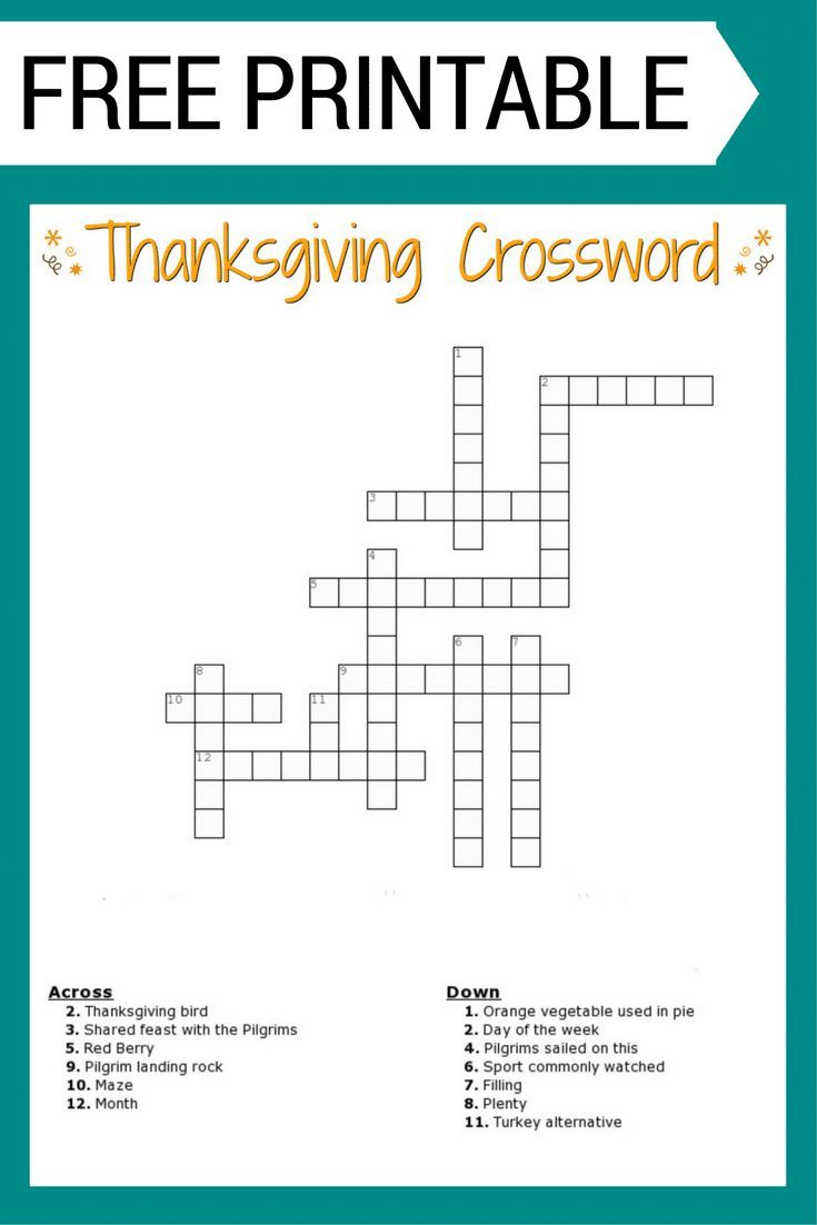 Free #thanksgiving Crossword Puzzle #printable Worksheet Available | Free Printable Crossword Puzzle Worksheets