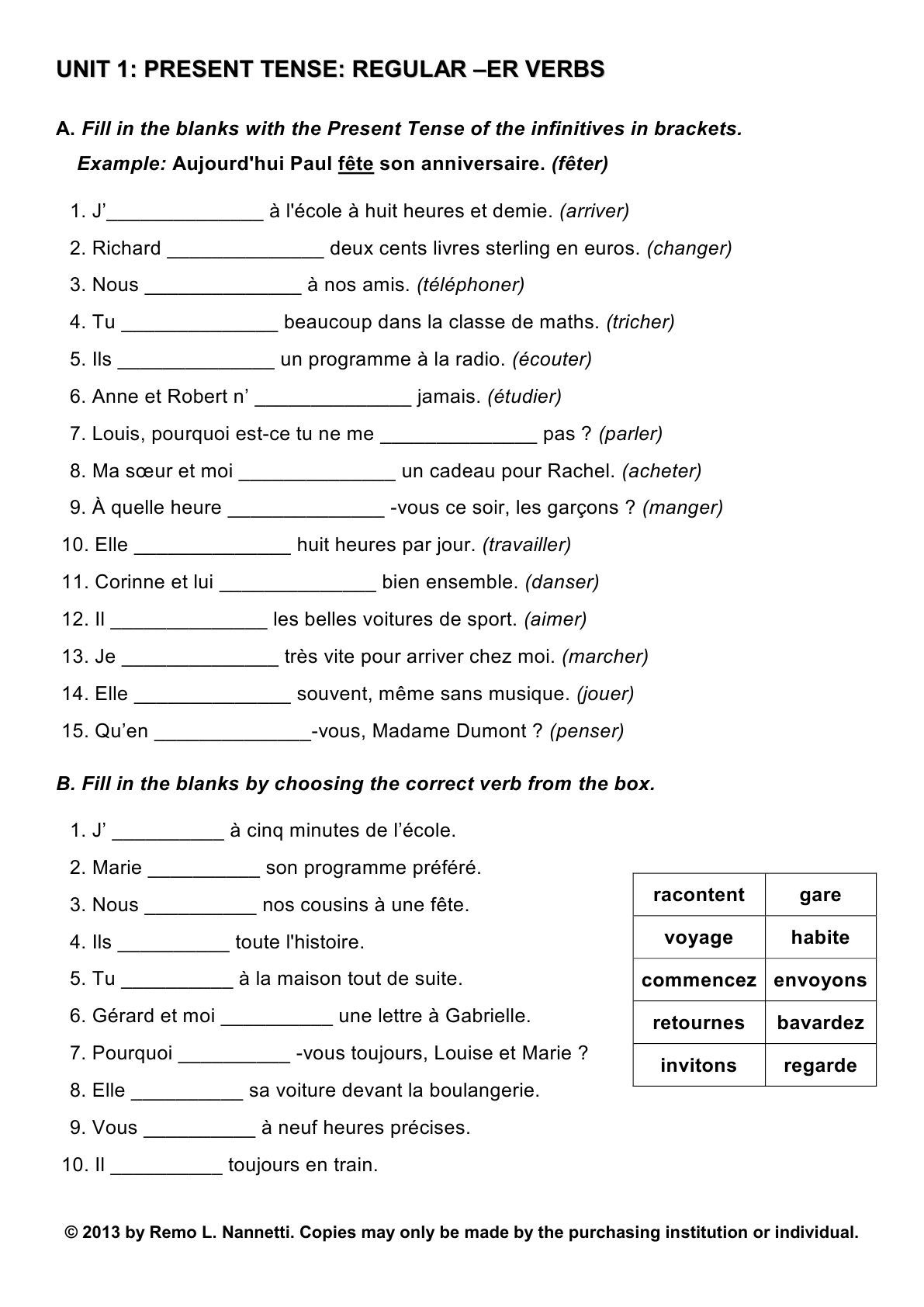 French Grammar Practice Exercises | French Immersion | French | Grade 1 French Immersion Printable Worksheets