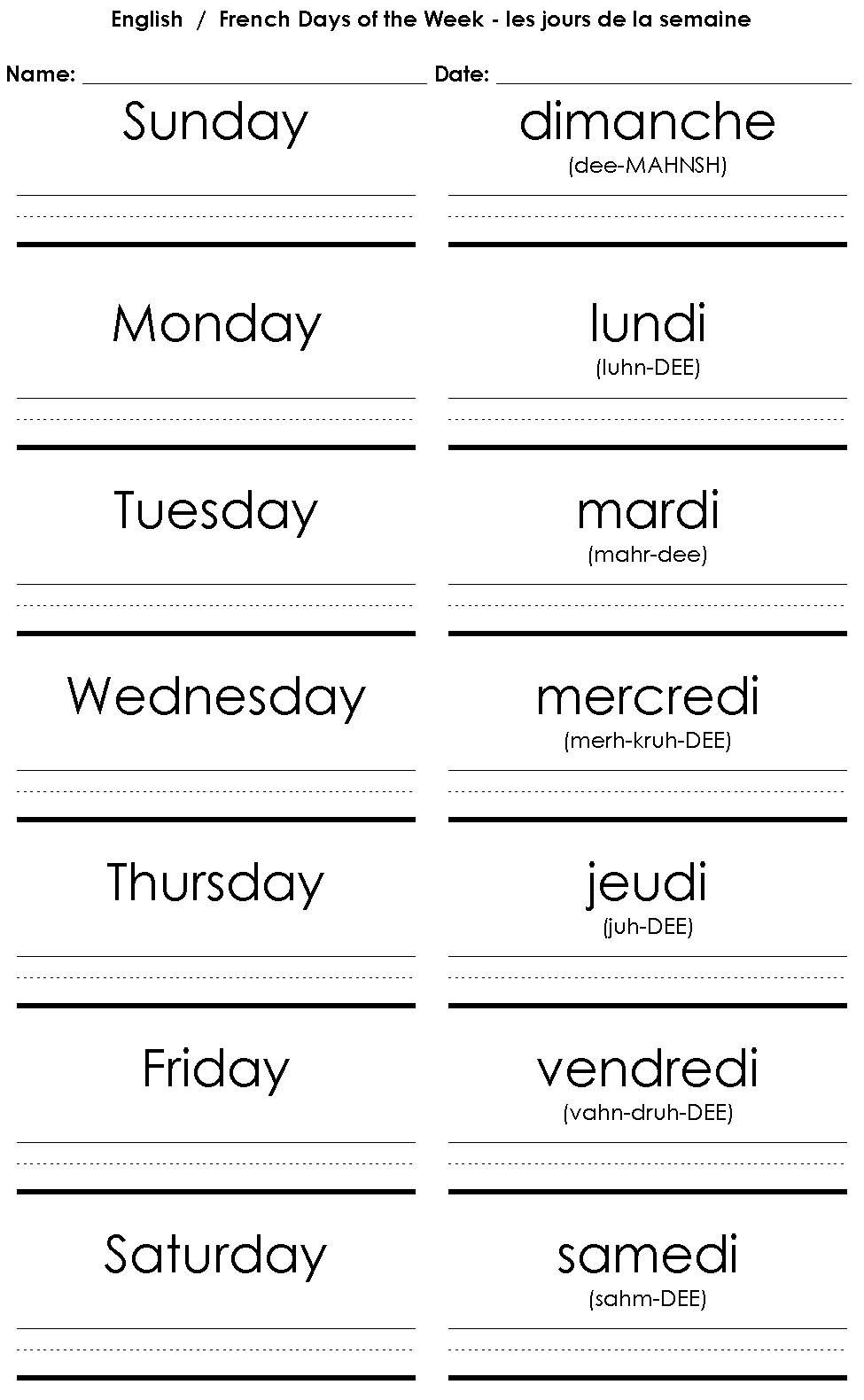 French Worksheets - Google Search For Days Of The Week | Printable French Worksheets Days Of The Week