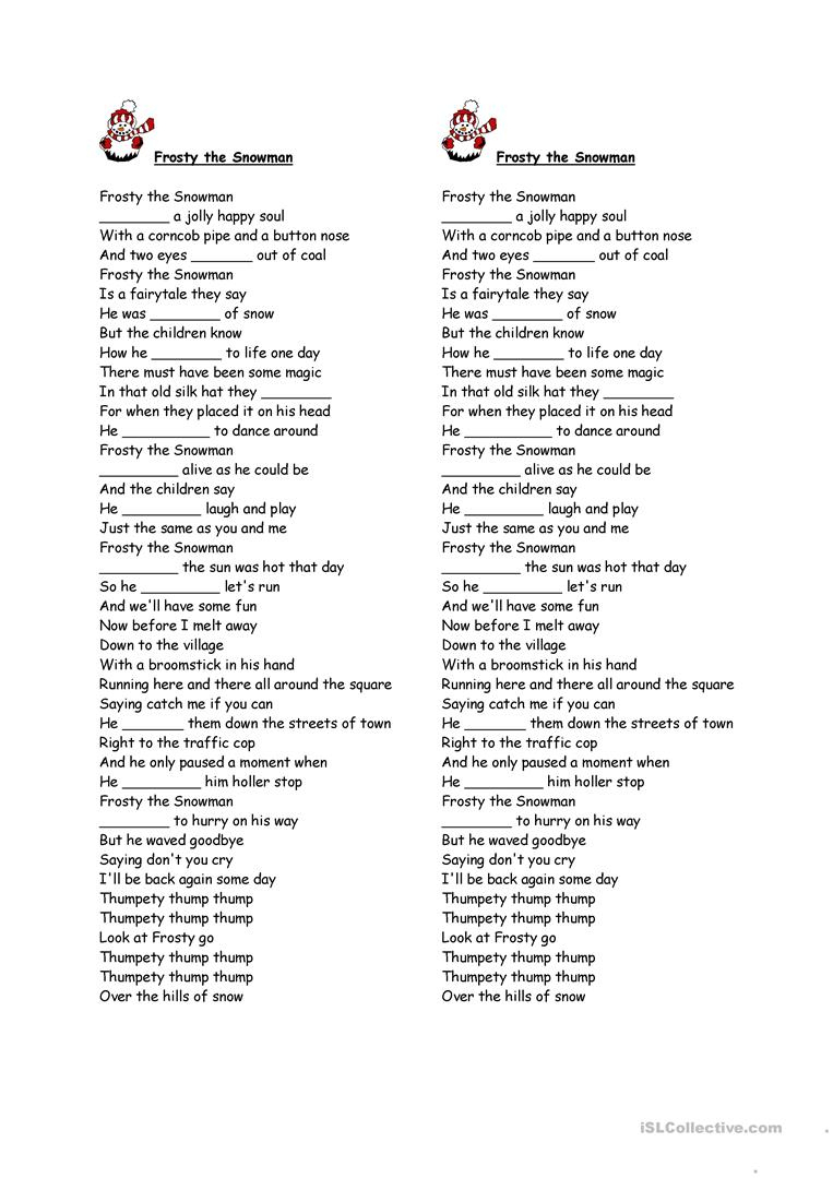 Song Lyrics From Frozen Do You Want To Build A Snowman? Worksheet