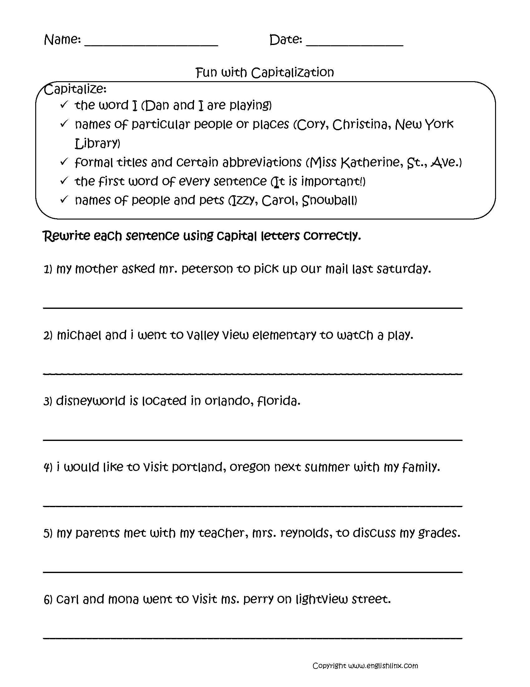 Fun With Capitalization Worksheets | School Work | Grammar | Printable Capitalization Worksheets 4Th Grade