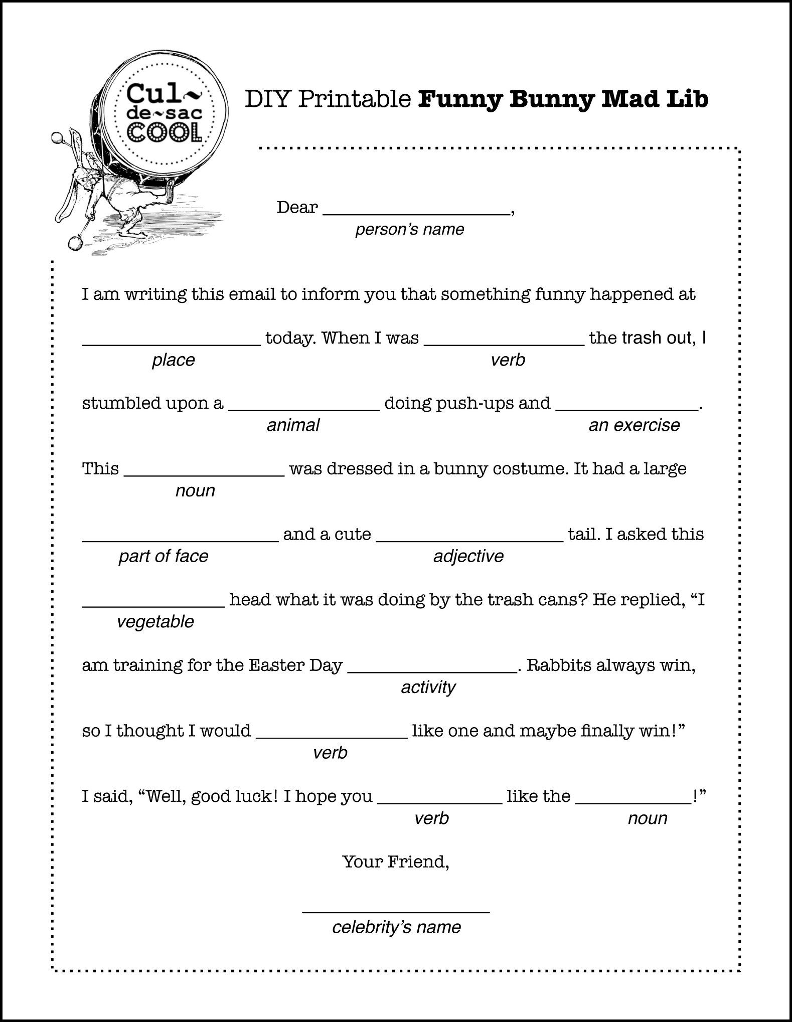 Funny Bunny Mad Lib | Easter | Easter Party Games, Easter Party | Funny Mad Libs Printable Worksheets