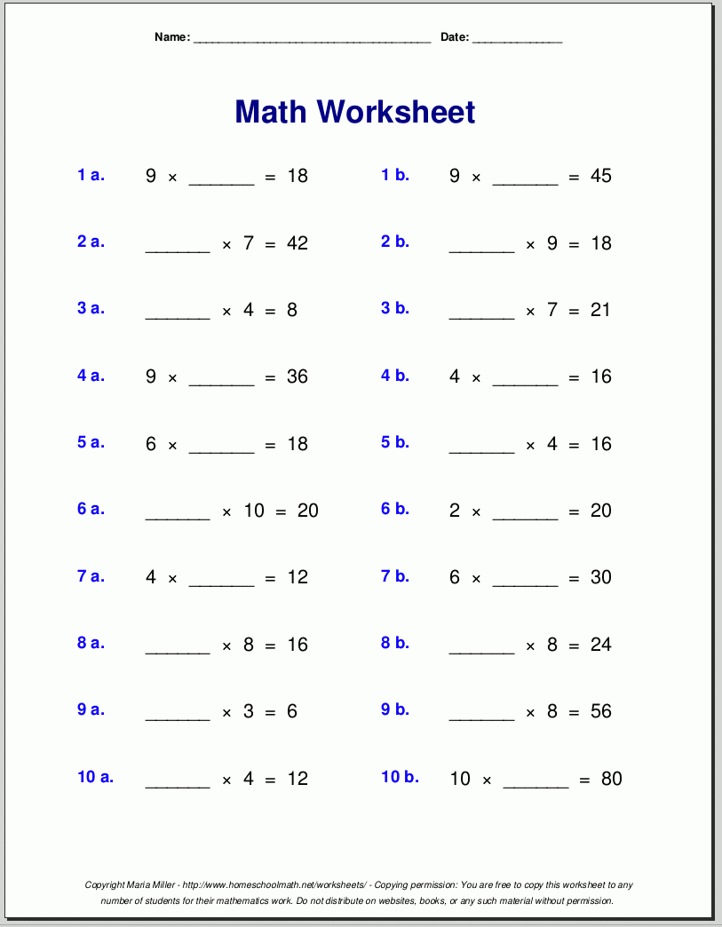 Grade 4 Multiplication Worksheets | Basic Multiplication Printable Worksheets