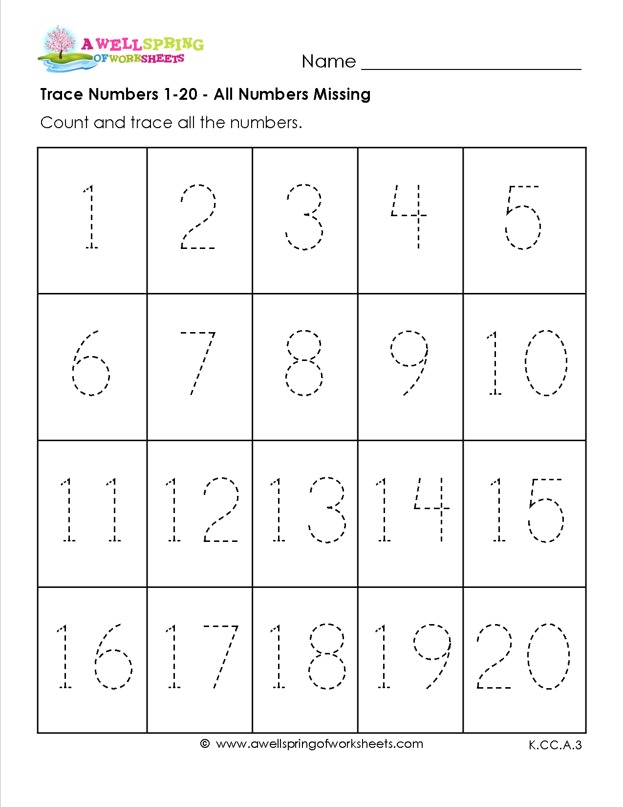Grade Level Worksheets | Kindergarten Math | Kindergarten Worksheets | Free Printable Tracing Numbers 1 20 Worksheets