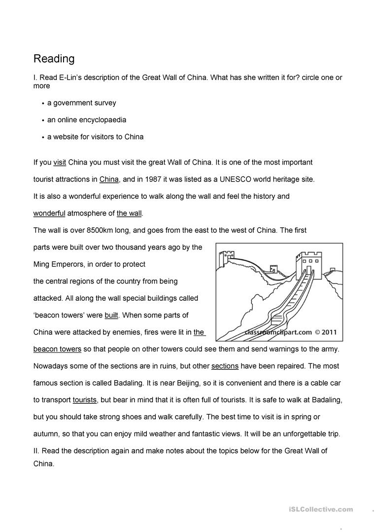 Great Wall Of China Worksheet - Free Esl Printable Worksheets Made | Great Wall Of China Printable Worksheet