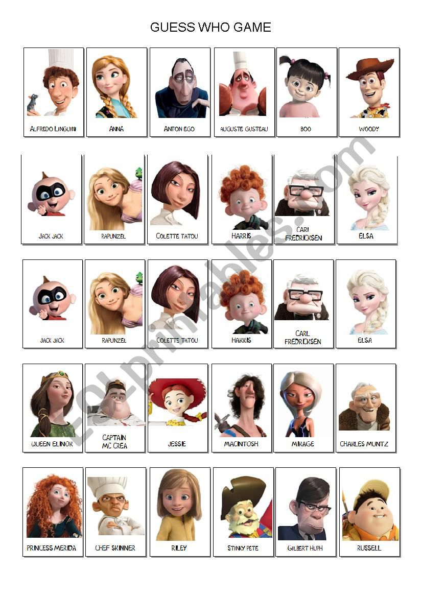 Guess Who Boardgame With 20 Characters Worksheet Free Esl Guess Who Printable Worksheets