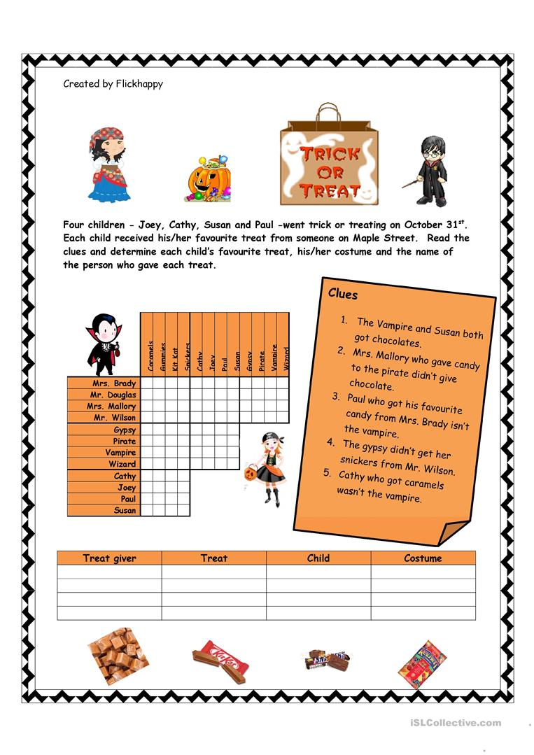 Halloween Logic Puzzle Worksheet - Free Esl Printable Worksheets | Logic Puzzles Printable Worksheets