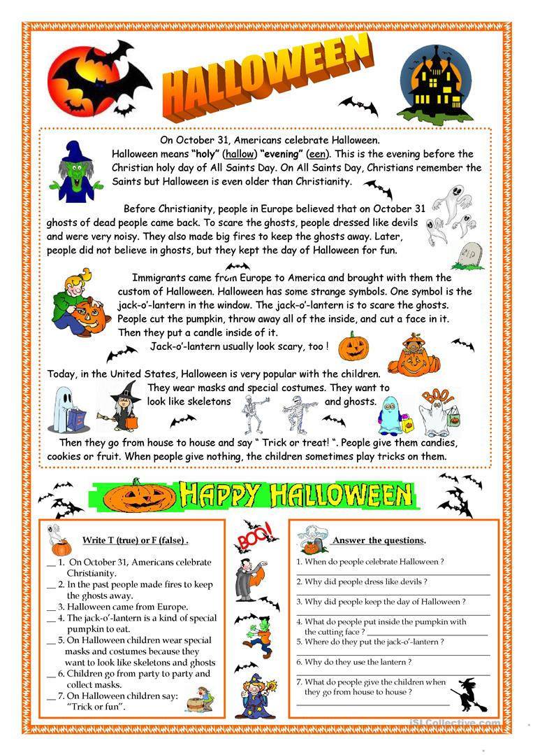 Halloween - Reading Worksheet - Free Esl Printable Worksheets Made | Printable Worksheets Esl Students
